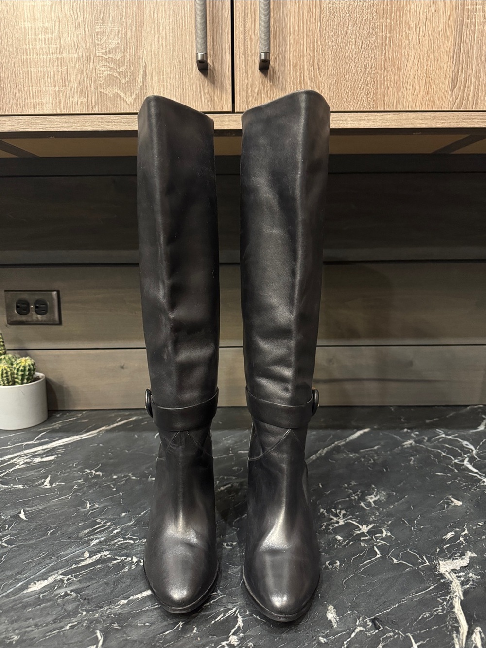 Ted Baker Black Leather Knee Boots with Subtle Stitch Detail